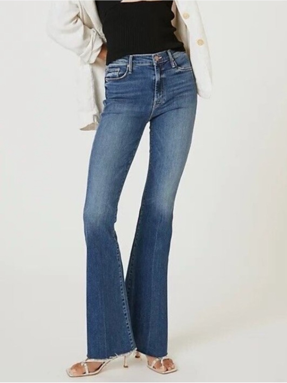 New MOTHER The Weekender Fray Flare Jeans Walking on Coals 27